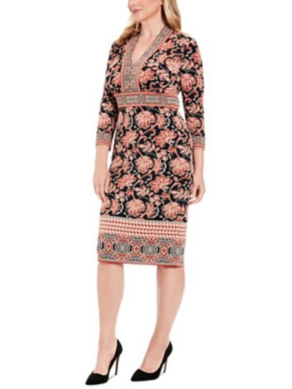 London Times Printed V Neck Dress Sz 14